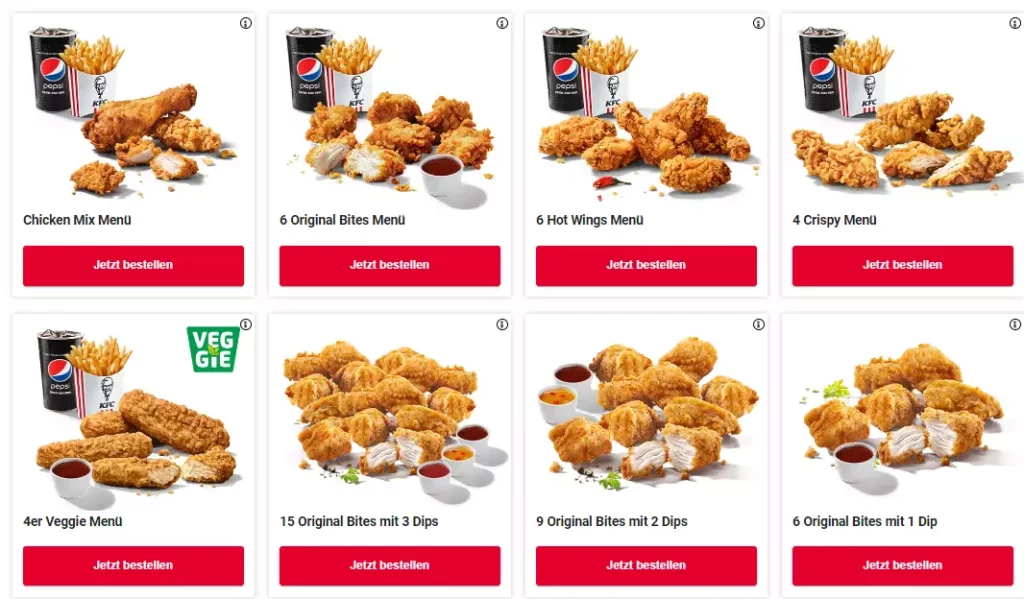 KFC Chicken Speisekarte